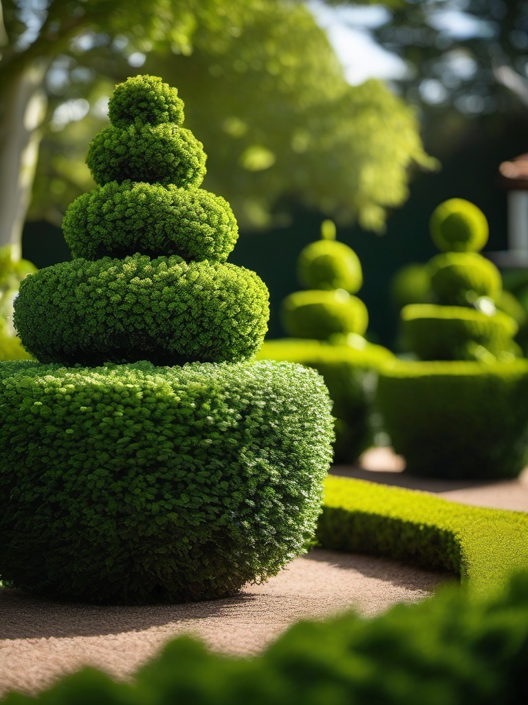 Sculpted Topiary Landscape - Create a garden with meticulously sculpted topiary art. realistic, professional photography, bokeh, natural lighting, canon lens, shot on dslr 64 megapixels sharp focus