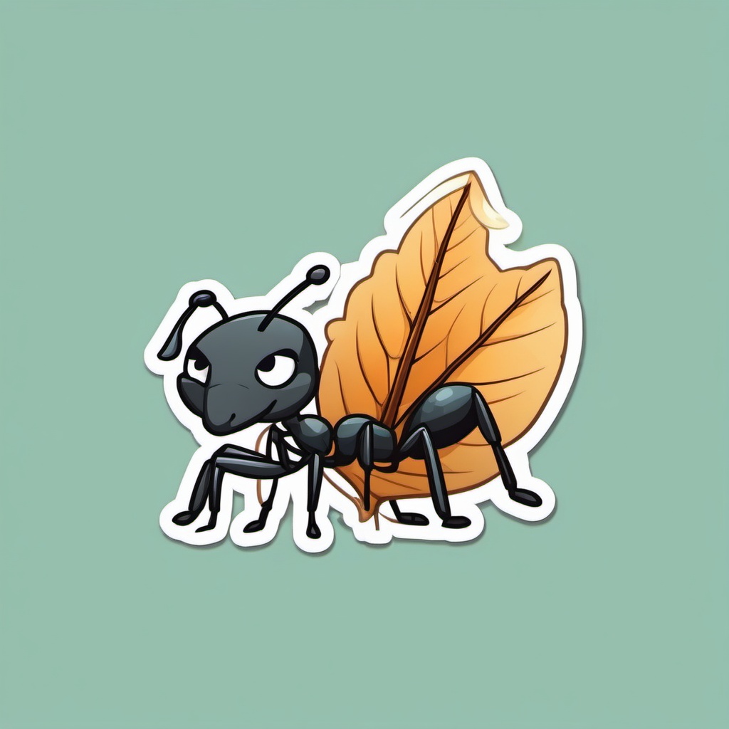 Ant Sticker - A diligent ant carrying a leaf, ,vector color sticker art,minimal