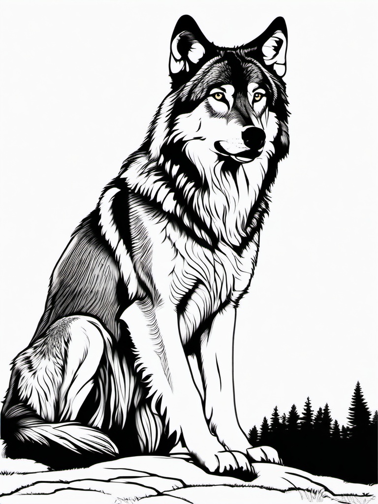 Wolf Coloring Pages - Wolf standing tall, head held high  simple coloring pages