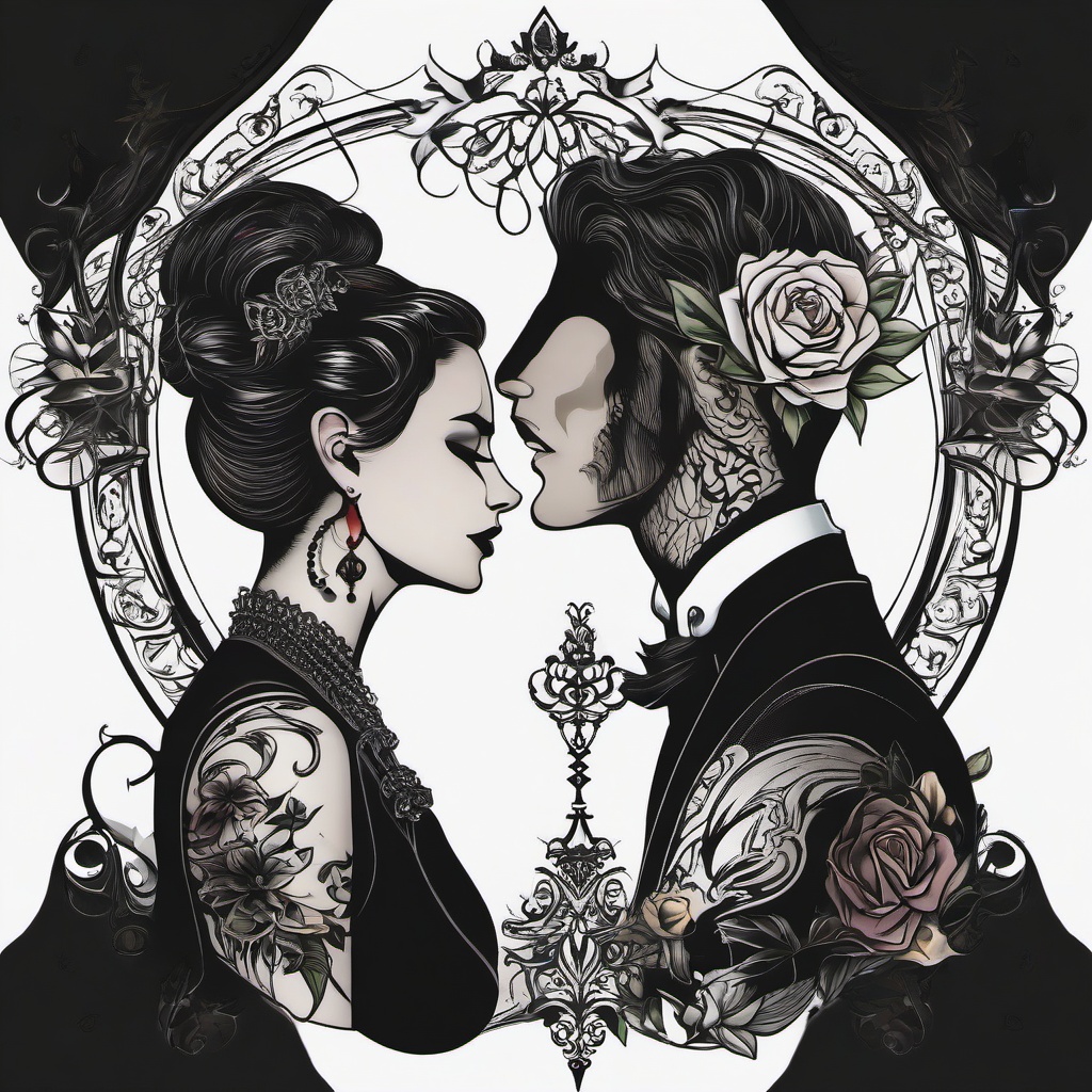 gothic couple tattoos  simple vector color tattoo