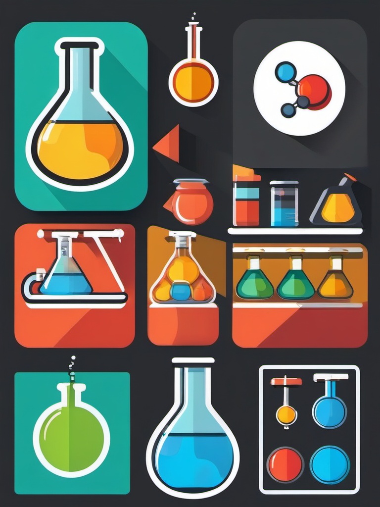 Flask and Chemical Reaction Icon - Flask and chemical reaction icon for chemistry,  color vector clipart, minimal style