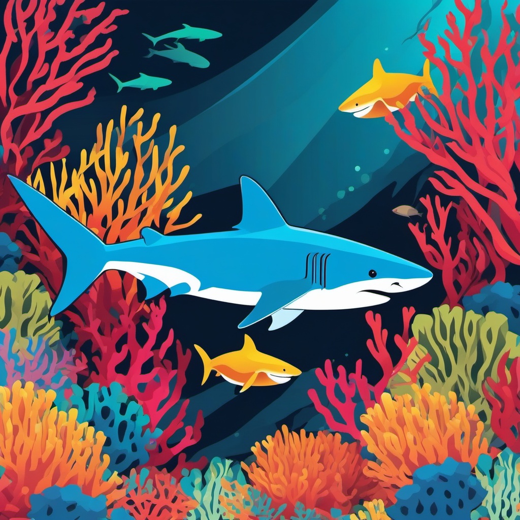 Reef Shark Clip Art - A reef shark patrolling the vibrant coral reef,  color vector clipart, minimal style