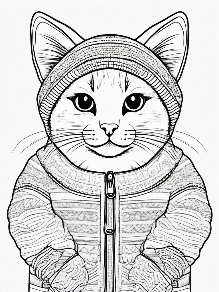 Kitty with a Cozy Sweater Coloring Pages - Snuggly Kitten Wearing a Warm Sweater  minimal black outline printable sheet, coloring page