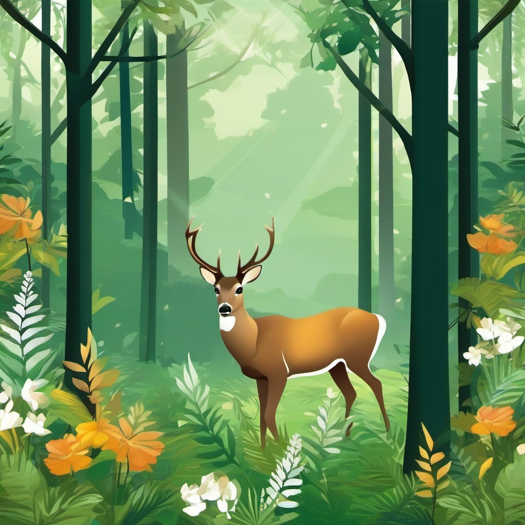 Deer Clipart in a Forest Glade,Graceful deer in a tranquil forest glade, a symbol of gentleness and intuition. 