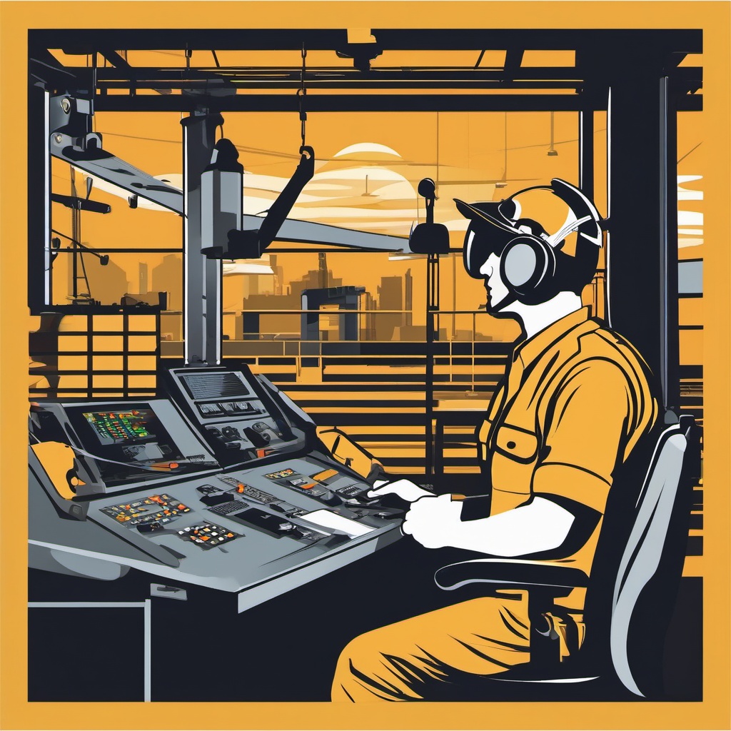 Crane Operator Control Room clipart - Crane operator in a control room., ,vector color clipart,minimal