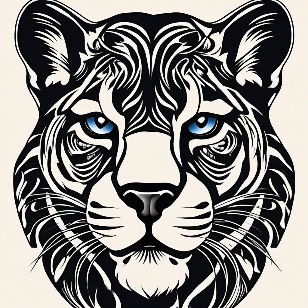 American Traditional Panther Tattoo-Classic and timeless panther tattoo design in the American traditional tattoo style.  simple color tattoo,white background