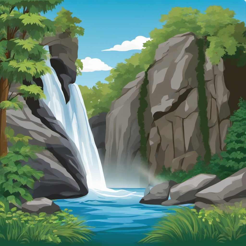 Water clipart - waterfall cascading down rocks  