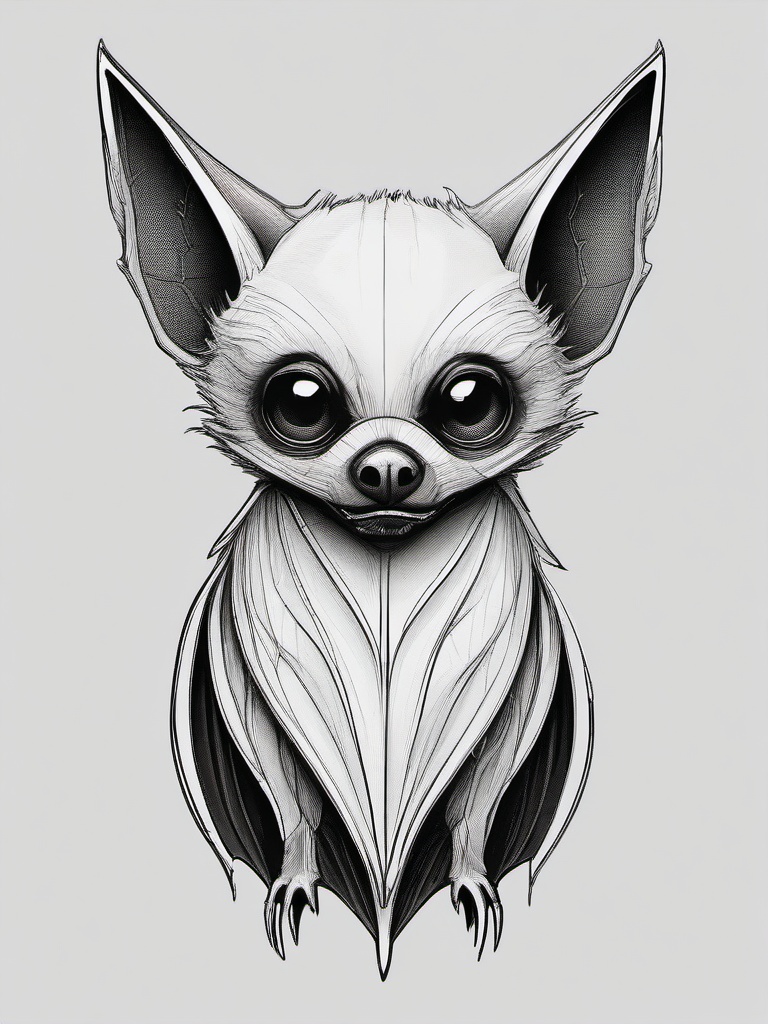 drawing of a false vampire bat  minimal rough sketch scribbles,doodles,black and white