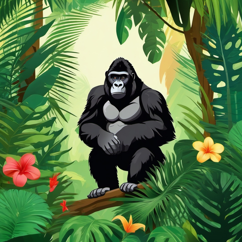 Cute Gorilla in a Tropical Rainforest  clipart, simple