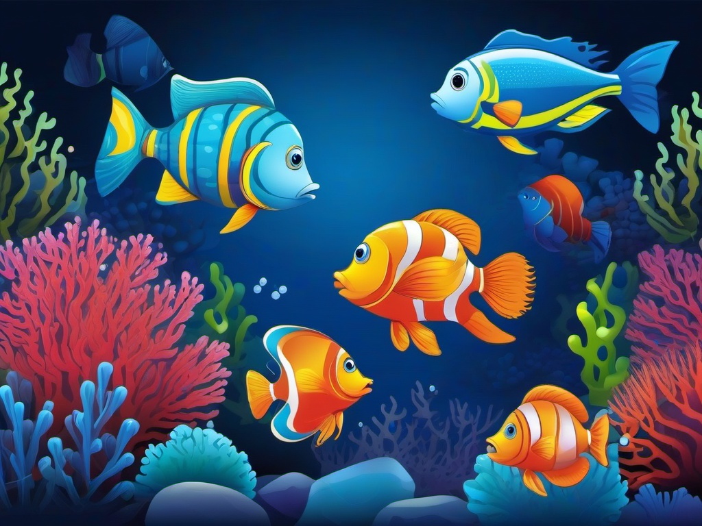 Fish Cartoon - Cartoon of fish swimming in coral reef  