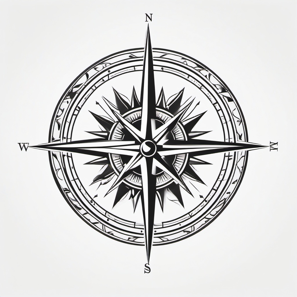 Compass Star Tattoo - Compass design with star elements.  simple vector tattoo,minimalist,white background