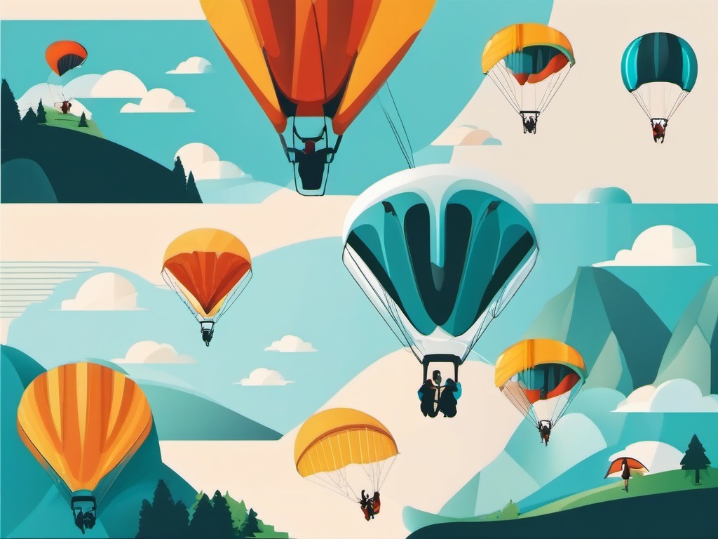 Paragliding Aerial Adventure Clipart - Paragliders experiencing thrilling aerial adventures.  color vector clipart, minimal style