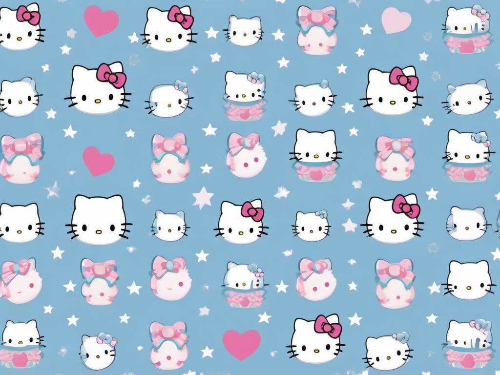 Blue Hello Kitty Wallpaper-Pastel blue with Hello Kitty icons and small white stars  background wallpaper