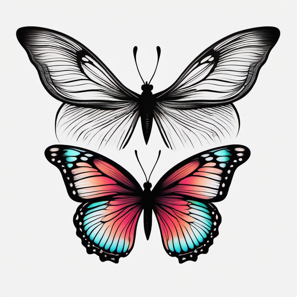 bestie butterfly tattoos  simple color tattoo, minimal, white background