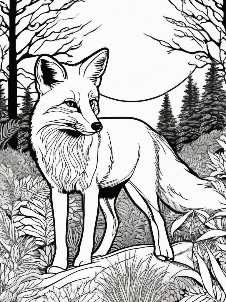 Fox Coloring Pages - Fox walking through a foggy forest at dawn  simple coloring pages