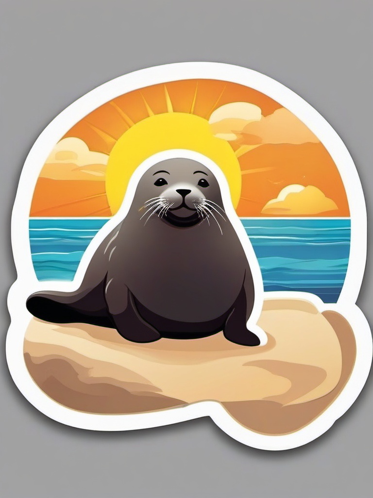 Seal Sticker - A smiling seal basking in the sun. ,vector color sticker art,minimal