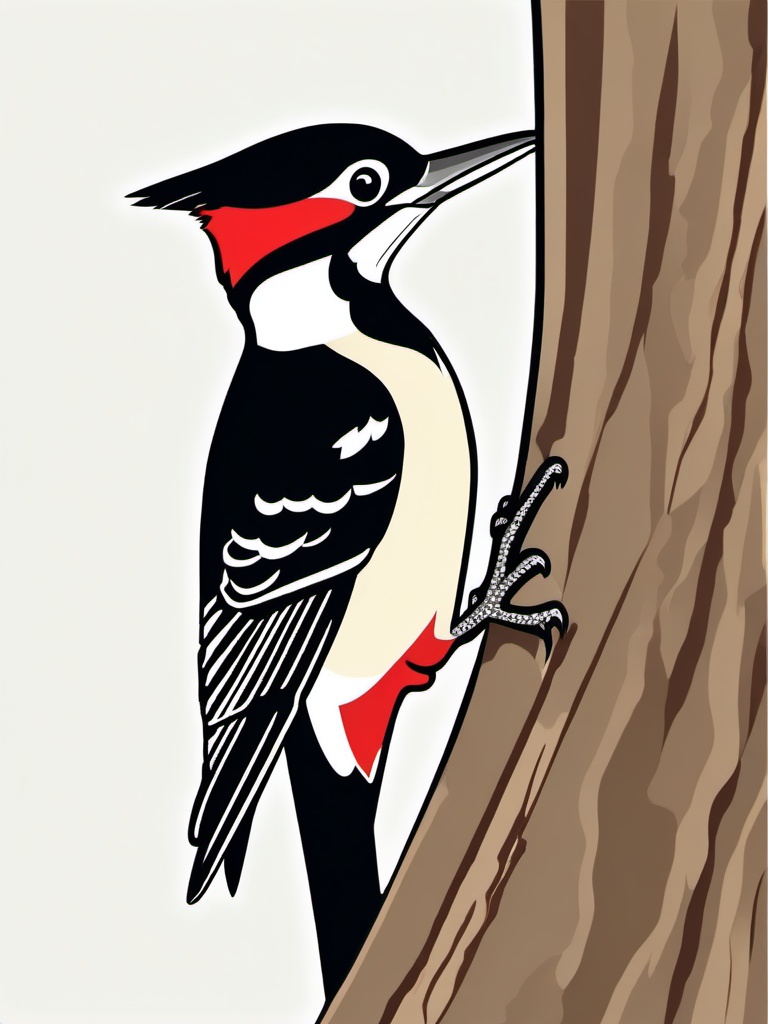 Woodpecker Clipart - Woodpecker pecking at a tree trunk , minimal, 2d