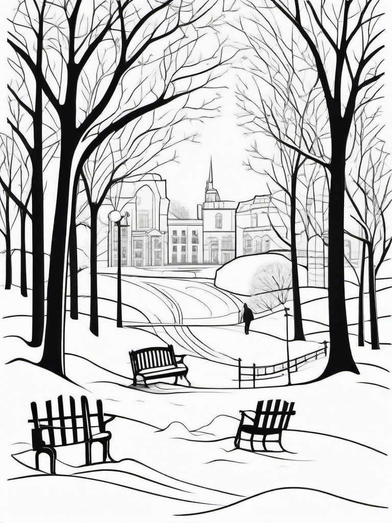 Winter Park Coloring Pages - Families Enjoying a Snowy Park  minimal black outline printable sheet, coloring page