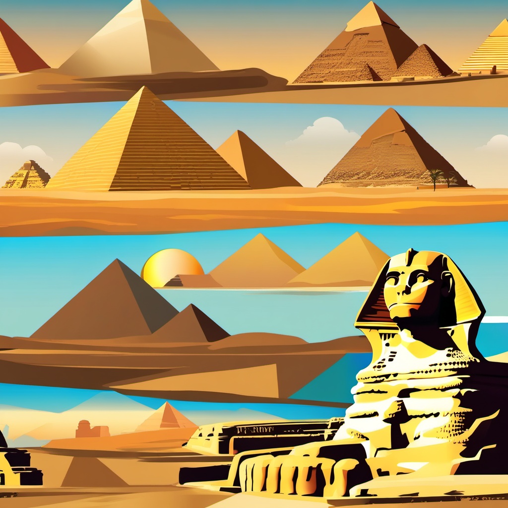 Cairo clipart - Pyramids of Giza and Sphinx in Egypt,  color vector clipart