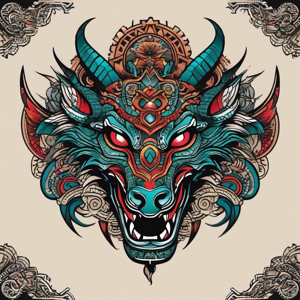 dragon aztec tattoo  simple vector color tattoo