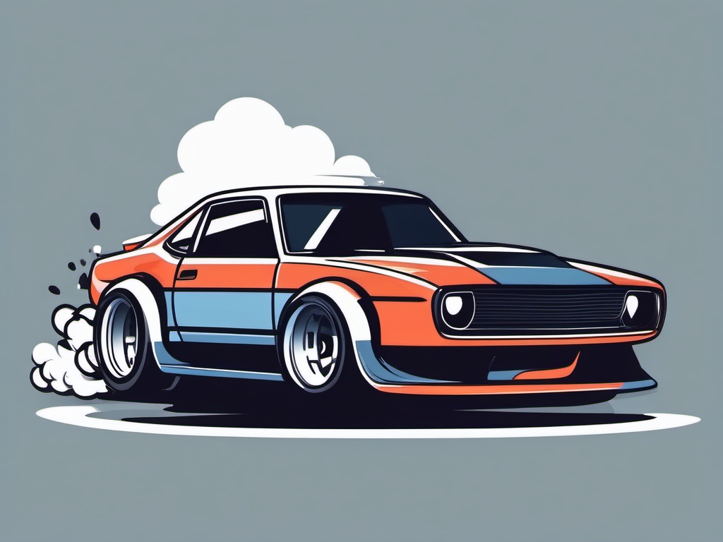 Drift Car Clipart - A drift car performing stylish maneuvers.  color vector clipart, minimal style