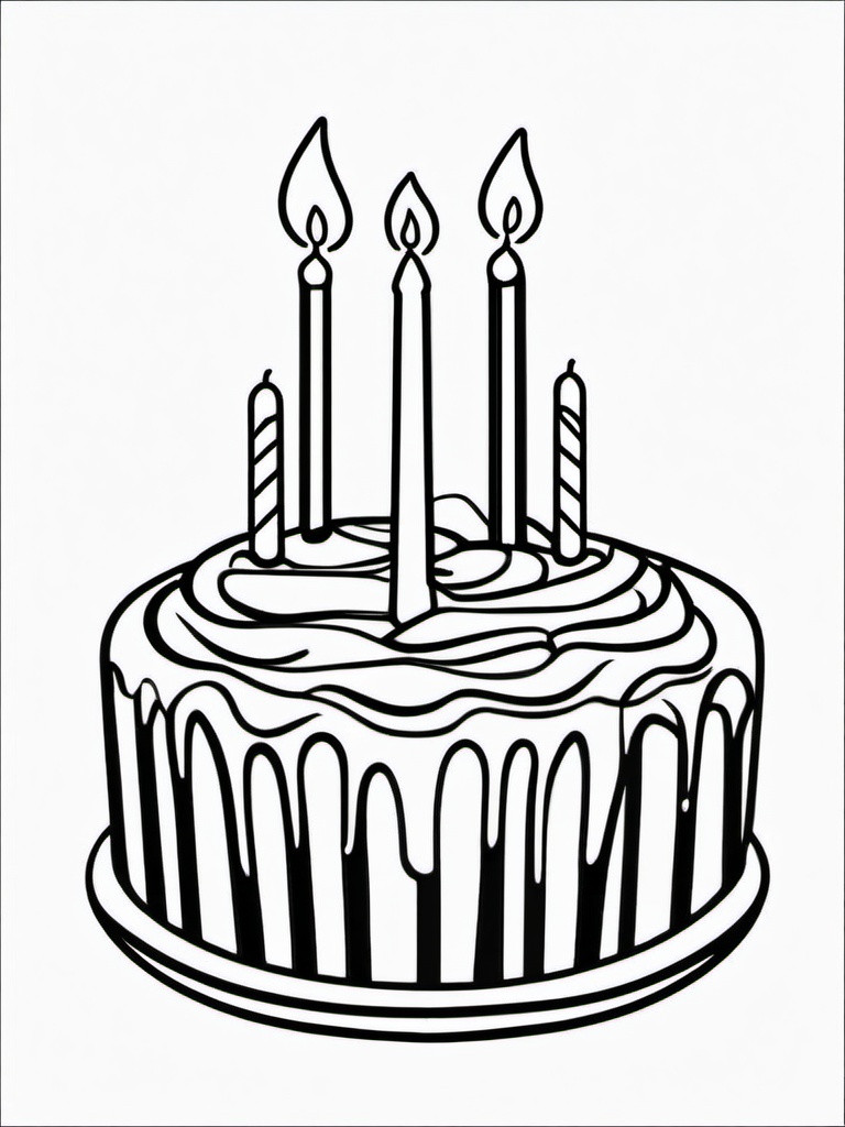 Birthday Candles in Cake Coloring Pages - Bright Candles Lit on a Cake  minimal black outline printable sheet, coloring page