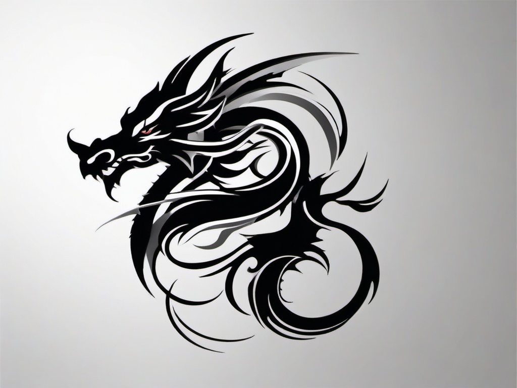 Dragon Tattoo Black and Grey - Stylish black and grey dragon tattoo design.  simple color tattoo,minimalist,white background