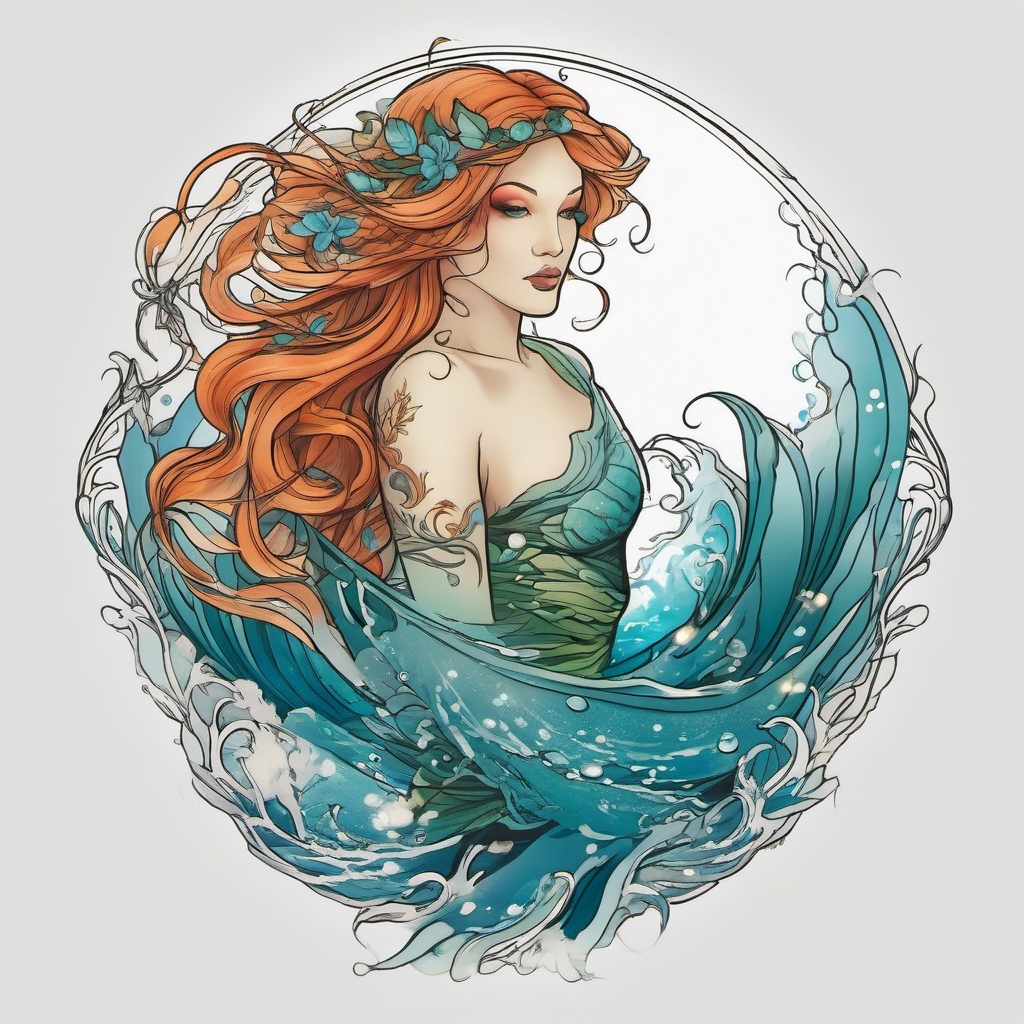 Fairy Tattoo: Ocean Naiad  simple color tattoo style,white background