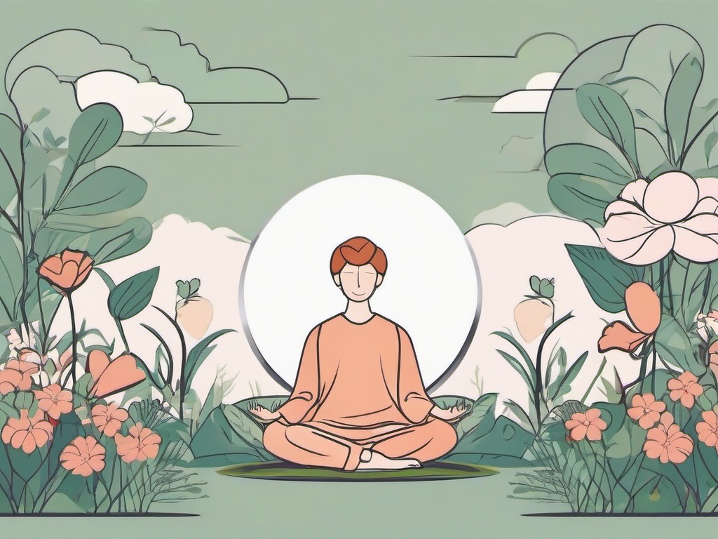 Person clipart - person meditating in a peaceful garden  color,minimalist,vector clipart