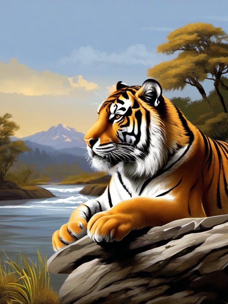 Tiger clipart - majestic tiger standing on a rock  