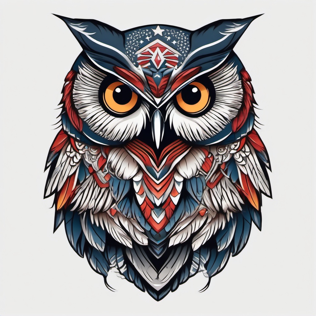 Owl American Traditional Tattoo - Embrace classic American traditional elements with an owl-themed tattoo.  simple color tattoo,vector style,white background