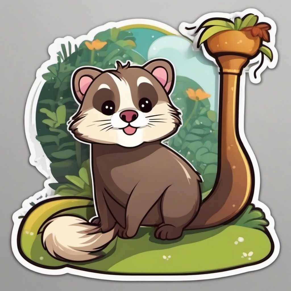 Ferret cartoon - curious, tube-shaped pet  cartoon sticker style