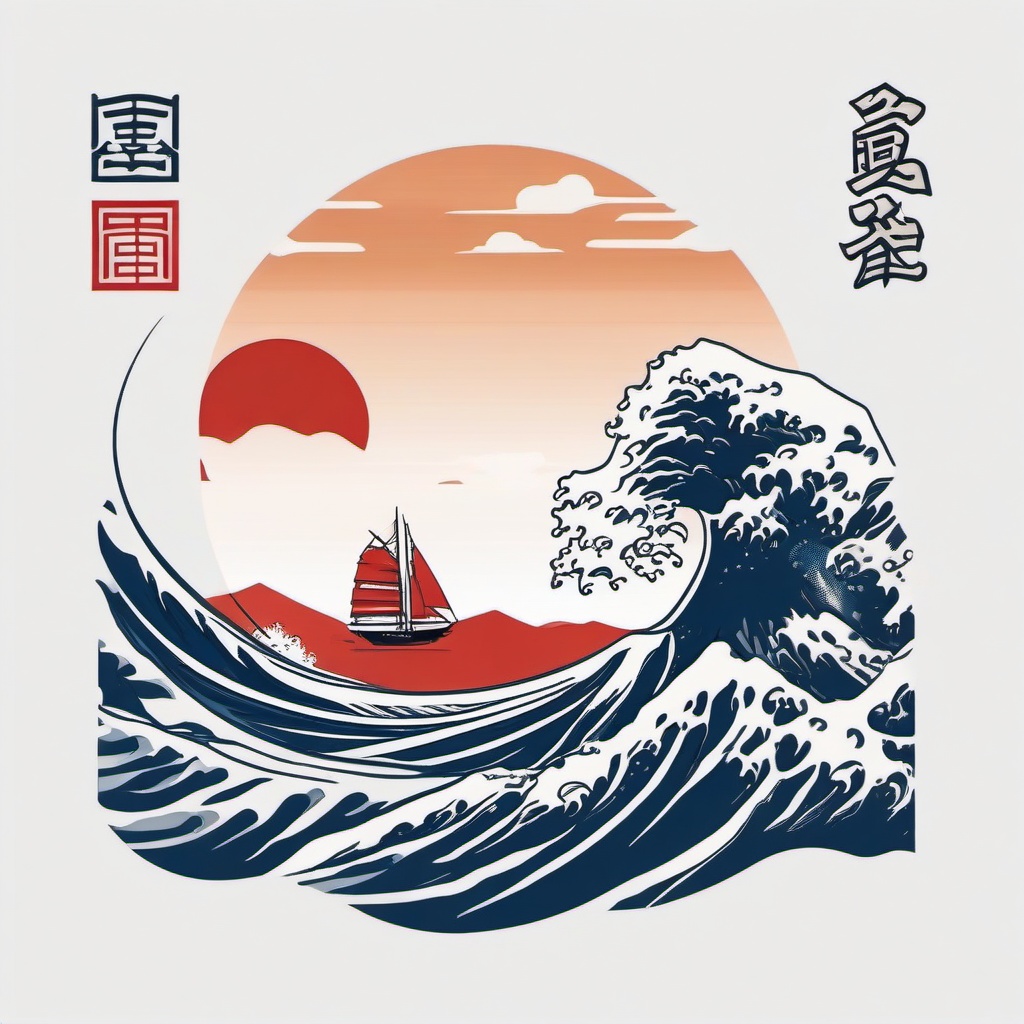 Wave Off Kanagawa Tattoo - Pay homage to Hokusai's masterpiece with a tattoo featuring the iconic wave off Kanagawa.  simple vector color tattoo,minimal,white background