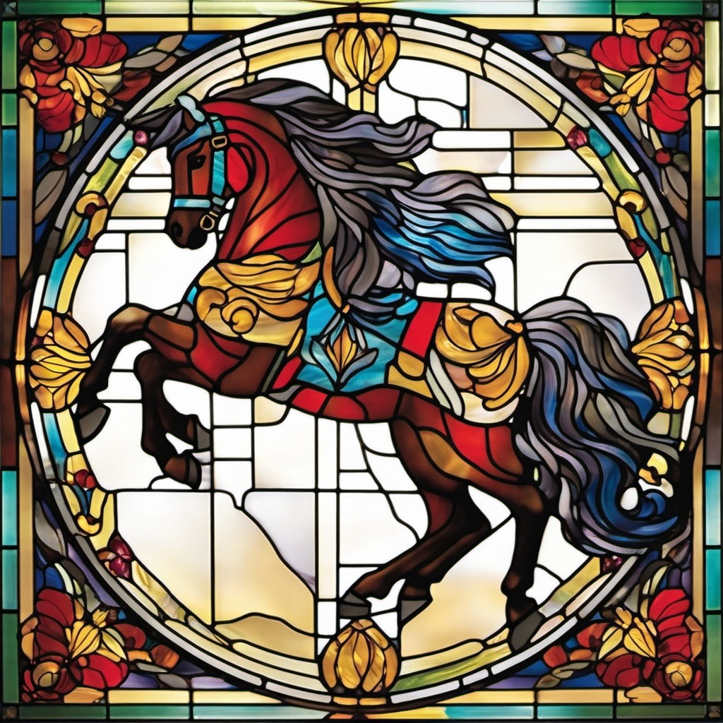 Carousel Horse Stained Glass - Bring the charm of the carnival with carousel horse stained glass, featuring ornate and colorful designs.  