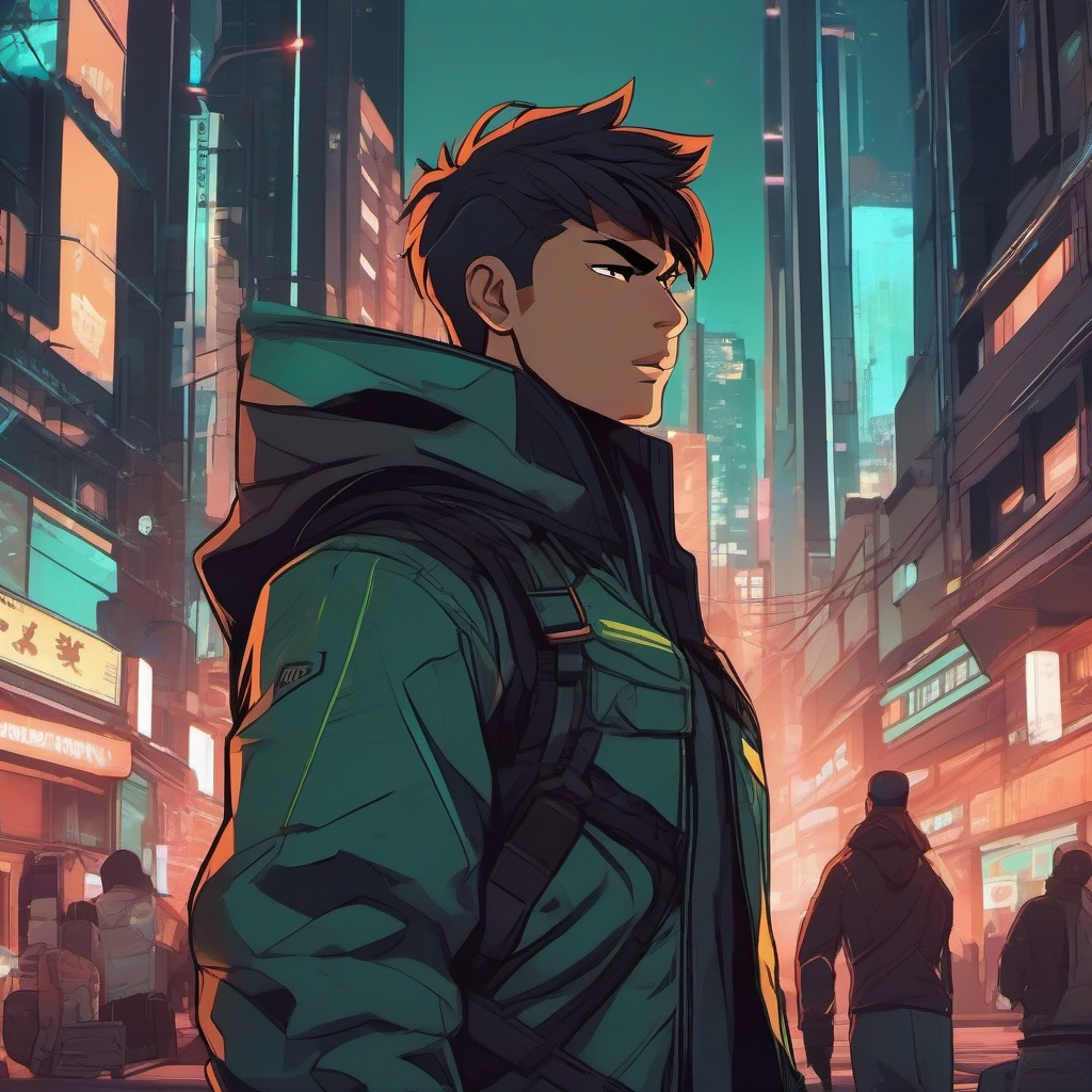 Vigilante hero character, navigating a bustling urban jungle, protecting the city from evildoers.  front facing ,centered portrait shot, cute anime color style, pfp, full face visible