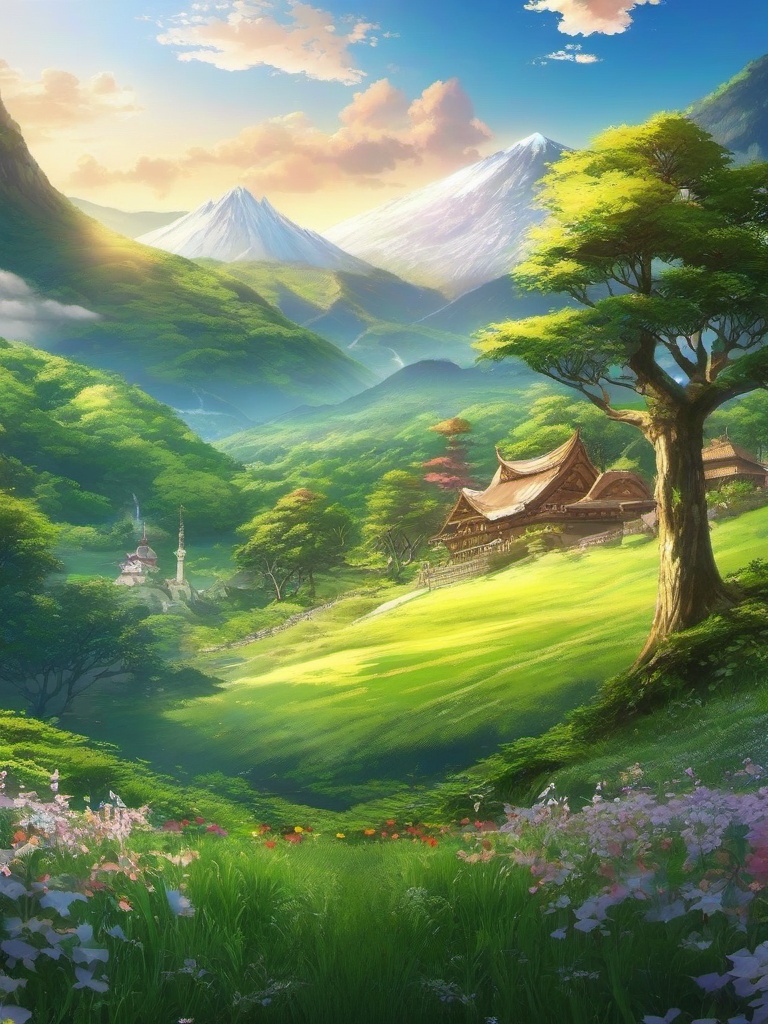 Fairy tale kingdom landscape. anime, wallpaper, background, anime key visual, japanese manga