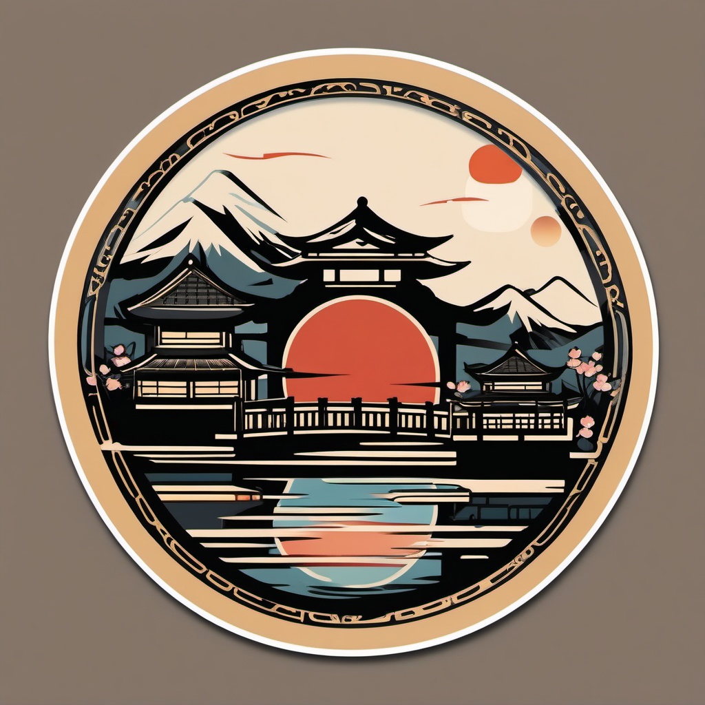 Japanese Tea House Sticker - Transport yourself to the serene world of Japanese tea ceremonies with the traditional tea house sticker, , sticker vector art, minimalist design