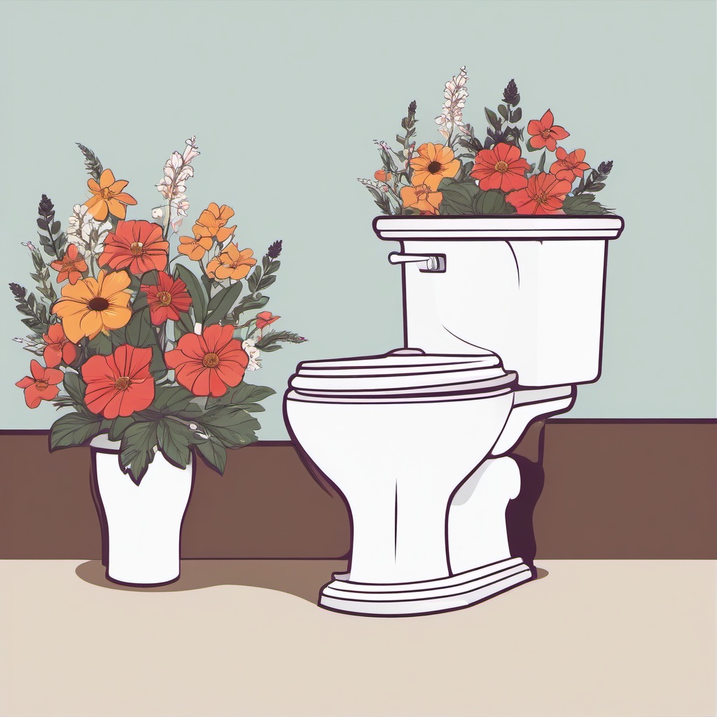 Toilet clipart - toilet with an open lid and flowers  color,minimalist,vector clipart