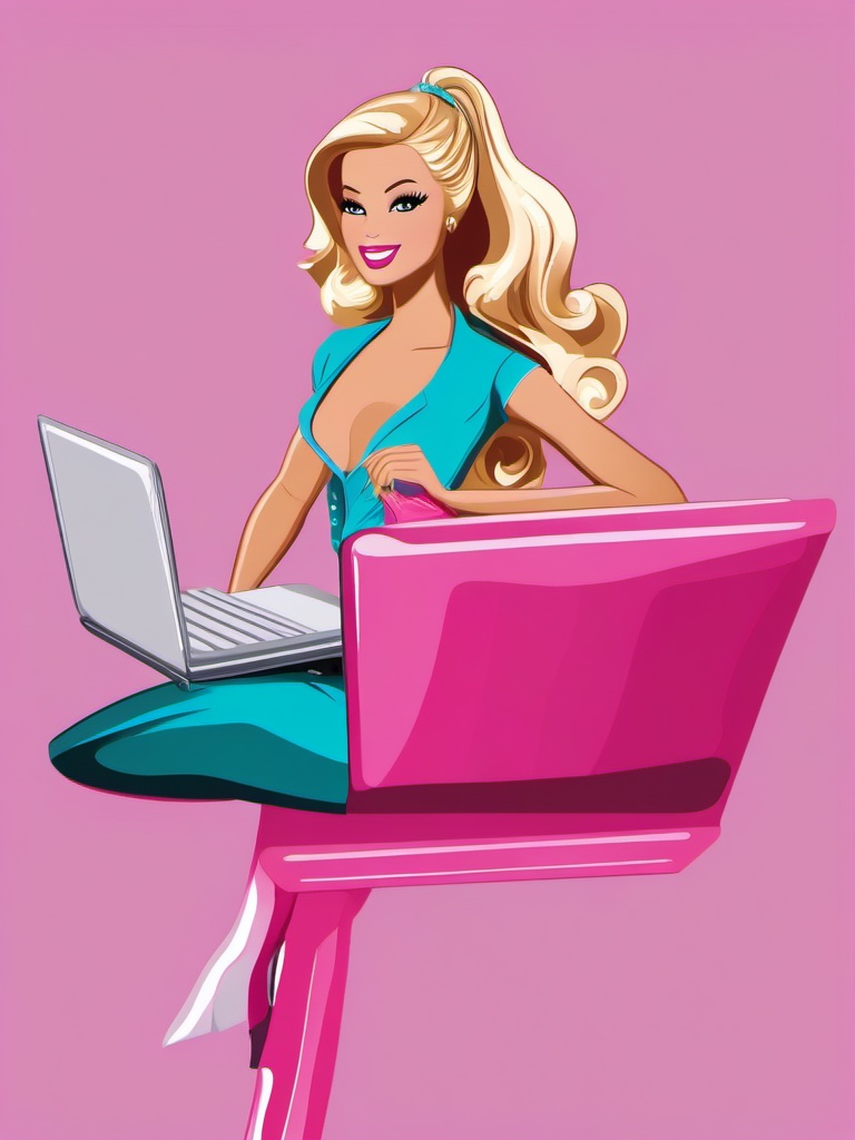 Barbie clipart - Barbie with a laptop  clipart