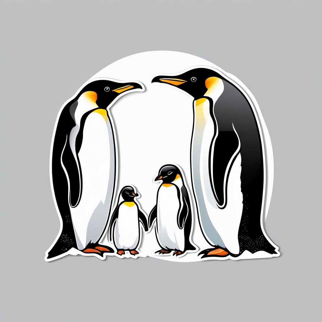 Penguin Family Sticker - A heartwarming scene of a penguin family on the ice, ,vector color sticker art,minimal