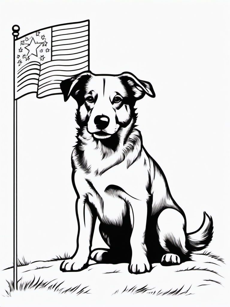 Dog with a Flag Coloring Pages - Proud Pup Waving a Flag  minimal black outline printable sheet, coloring page