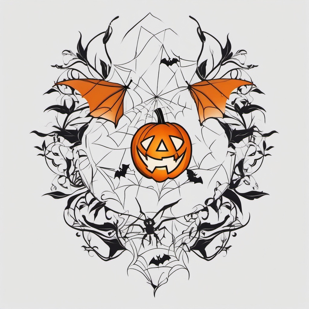 Cool Halloween Tattoo - Stylish and cool tattoo with a Halloween theme.  simple color tattoo,minimalist,white background