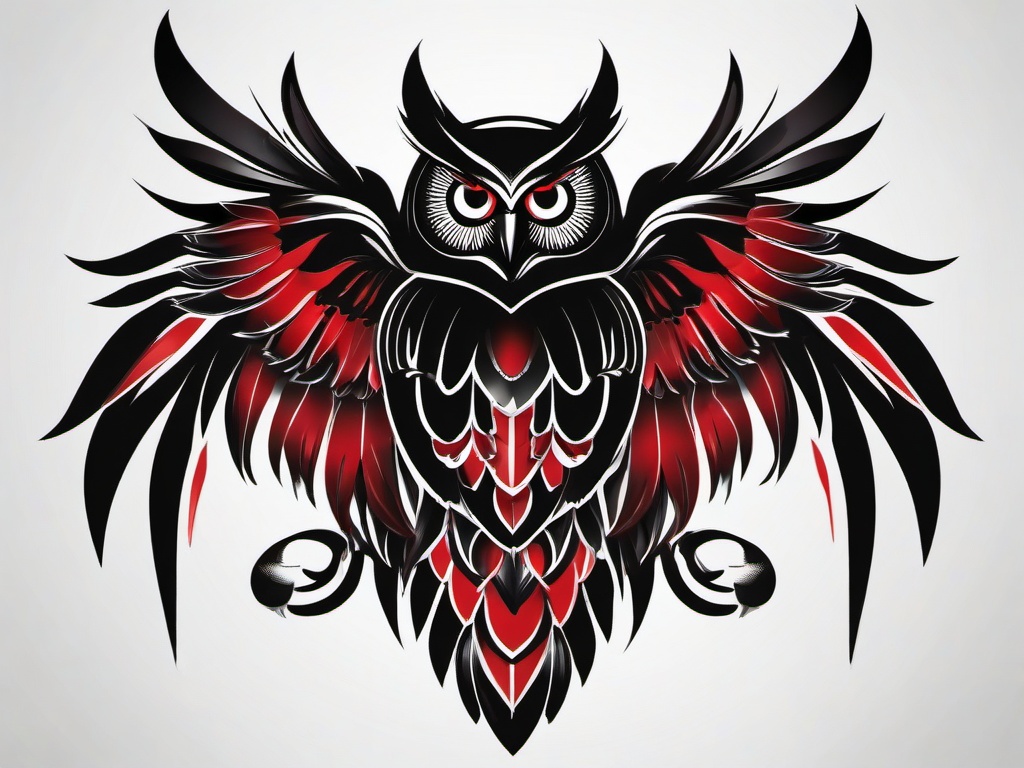 Black and Red Owl Tattoo - Add a touch of boldness with a tattoo featuring black, red, and an owl.  simple color tattoo,vector style,white background