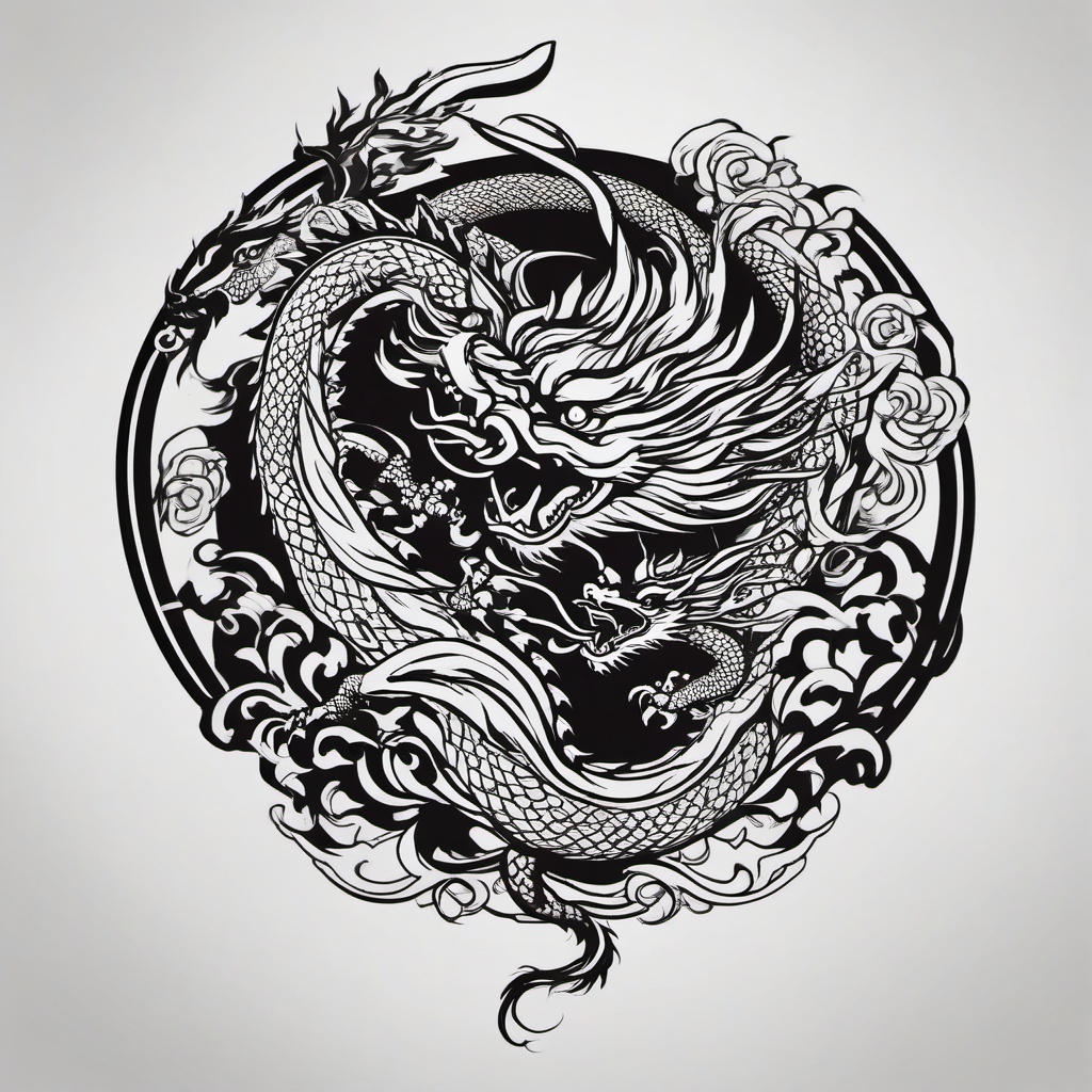 Chinese Dragon Tattoo Ideas - Creative ideas for Chinese dragon-inspired tattoos.  simple color tattoo,minimalist,white background