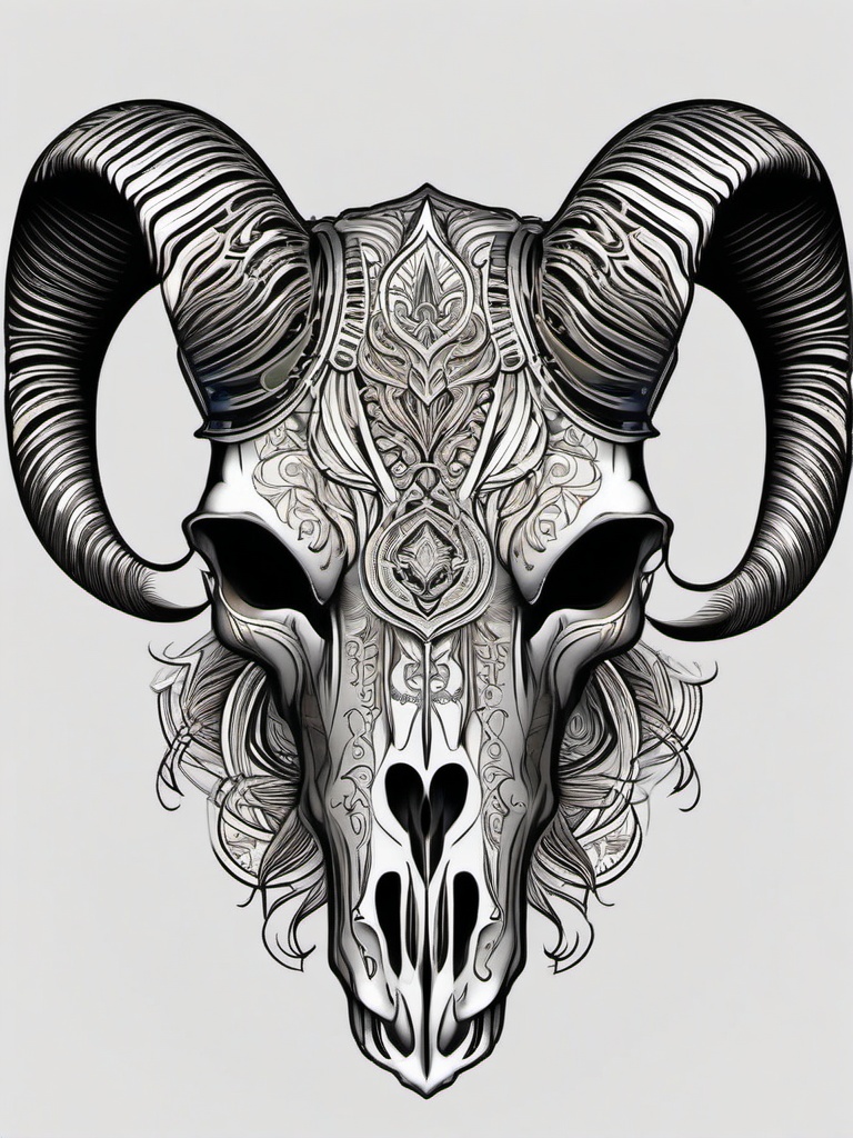 Goat Skull Tattoo - A tattoo capturing the intricate details of a goat skull.  simple color tattoo design,white background