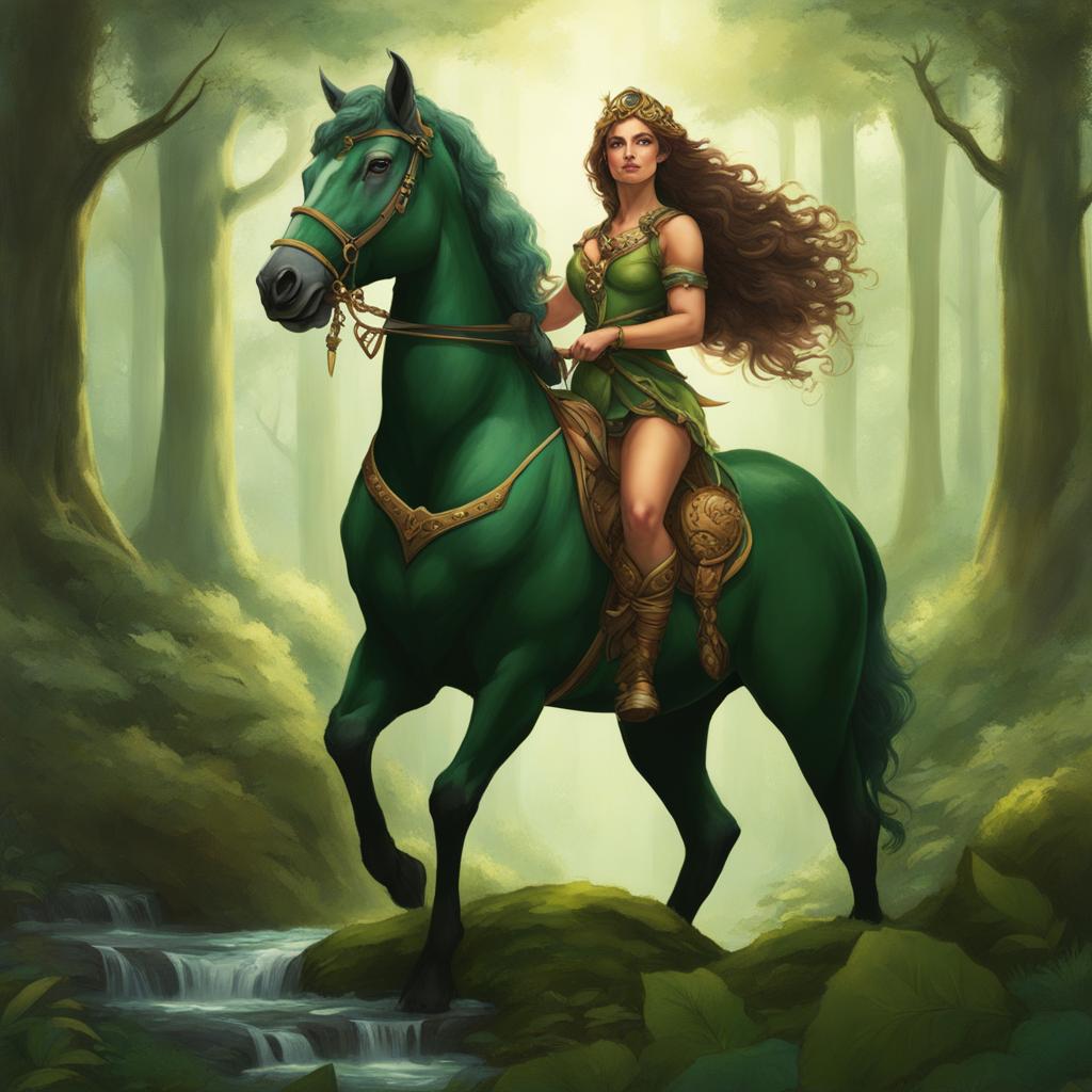 centaur druid in the heart of the forest - illustrate a centaur druid at one with the heart of the forest, protecting its sacred groves. 