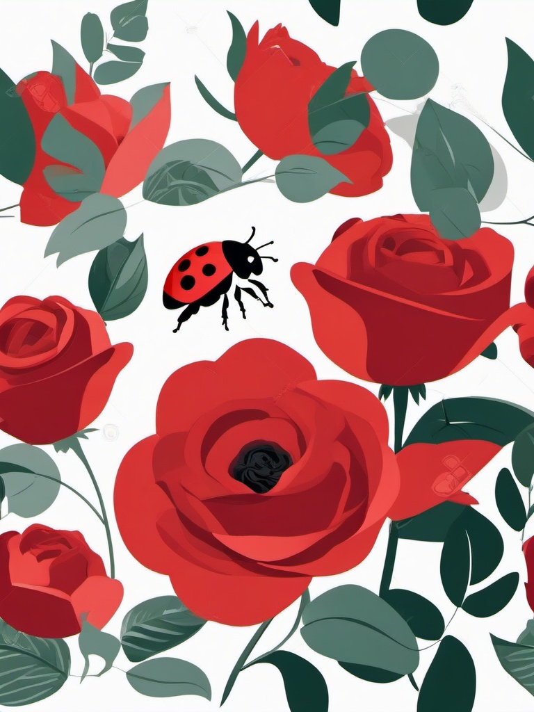 Ladybird clipart - ladybird relaxing on a bright red rose  color,minimalist,vector clipart