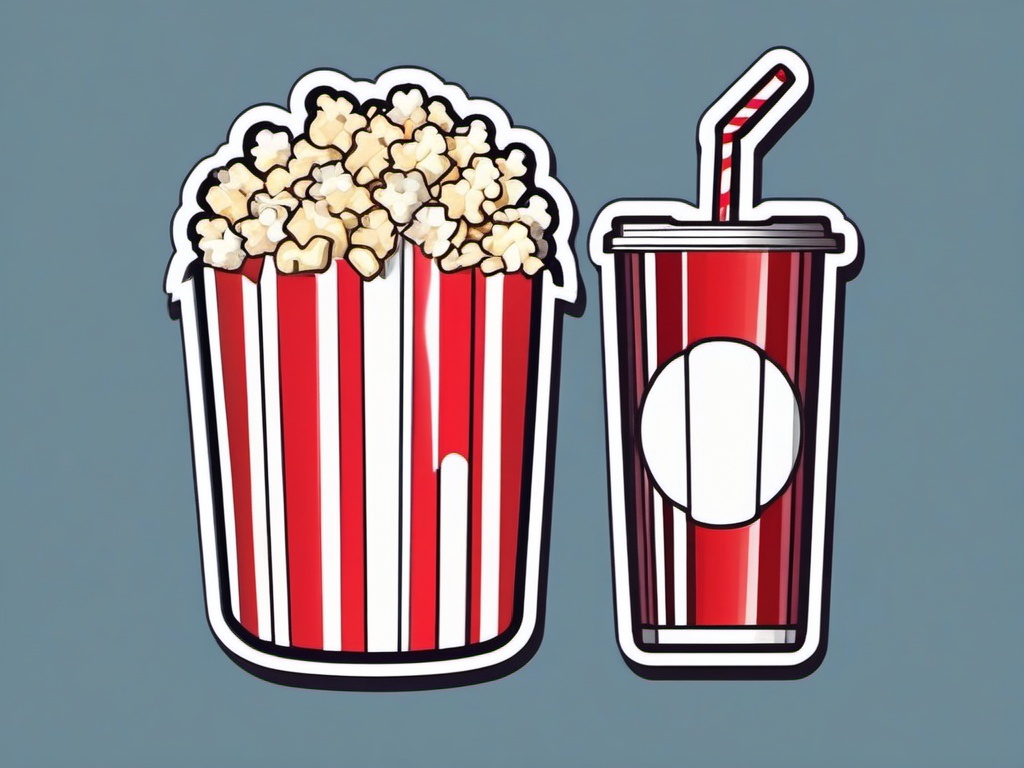 Popcorn box and soda cup with straw sticker- Movie night treats, , sticker vector art, minimalist design