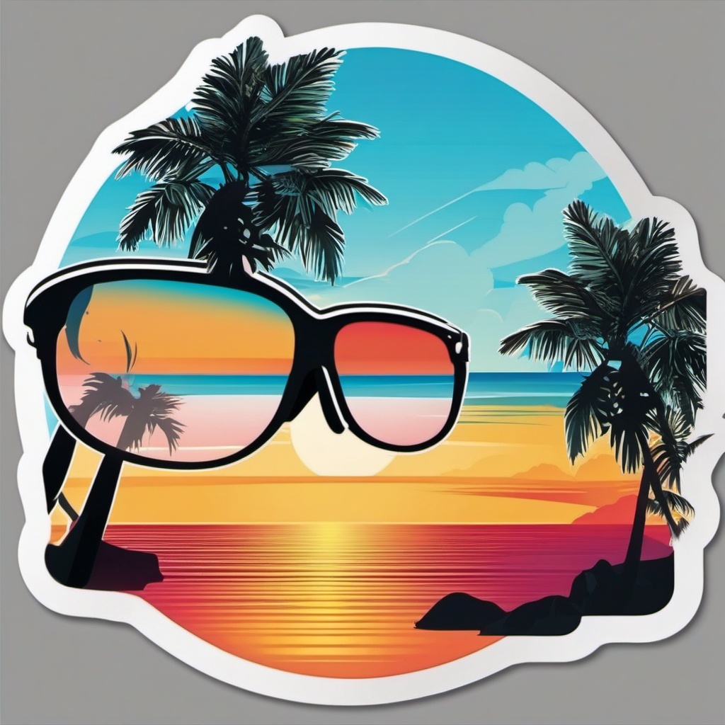 Sunglasses and Ocean View Sticker - Sunglasses with a view of the ocean, ,vector color sticker art,minimal