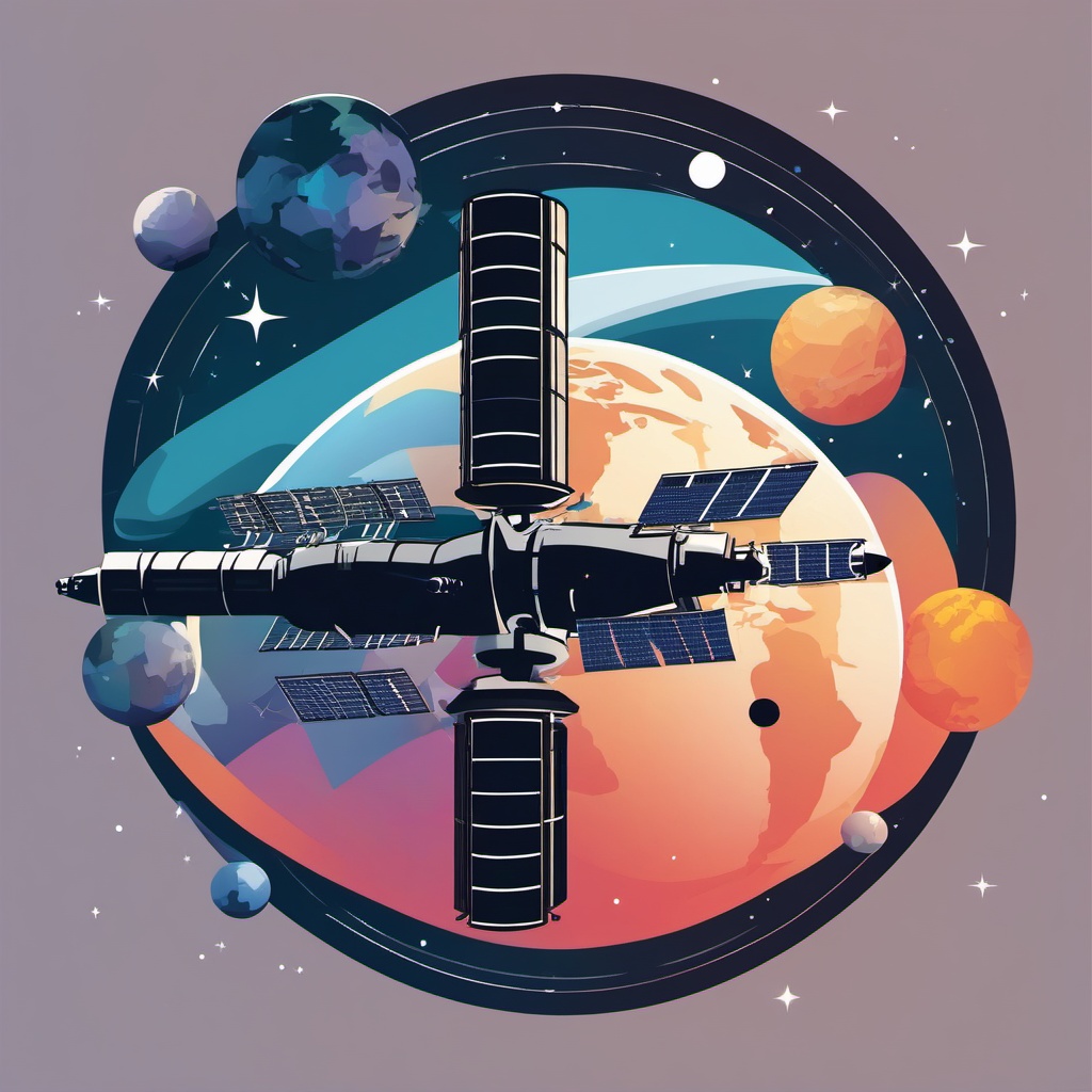 Space Station clipart - Space station orbiting Earth, ,vector color clipart,minimal